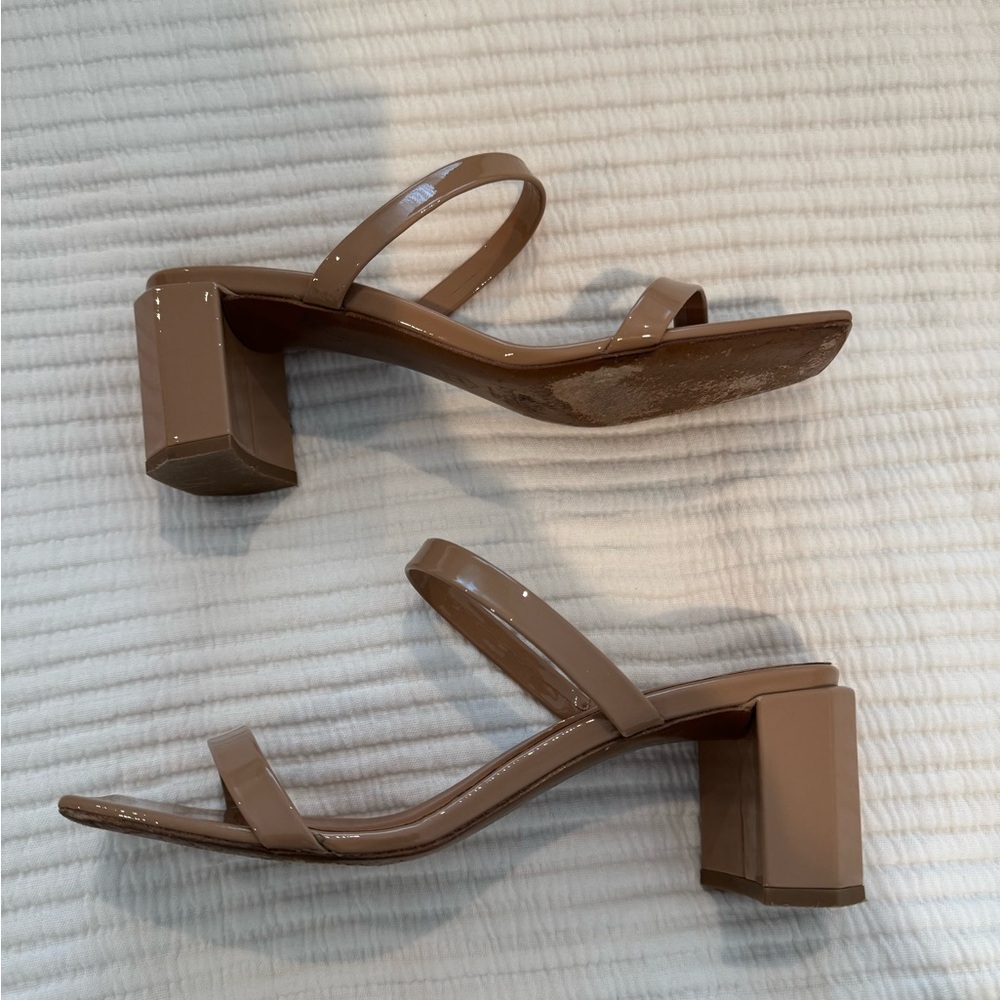 By Far Tanya Nude Patent Block Heel Sandals